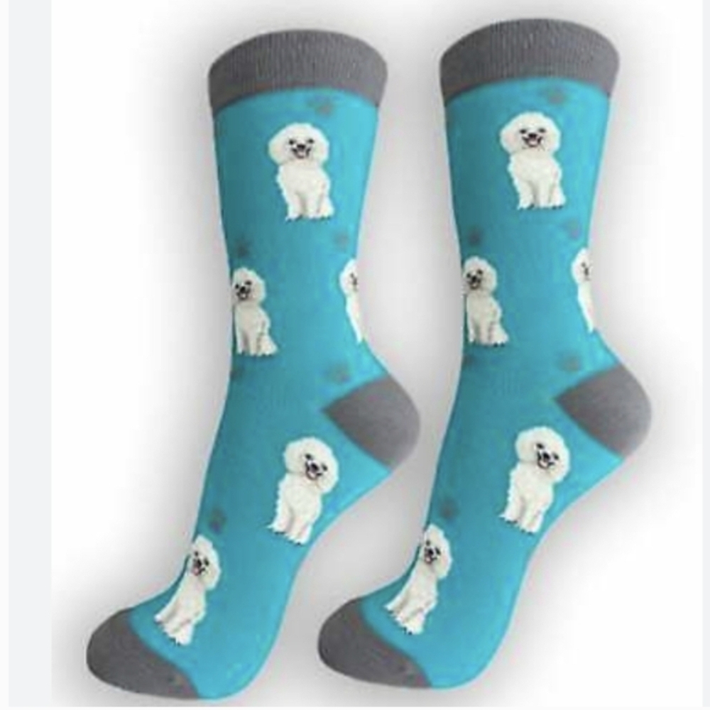 ❤️ 2/$12 NWT Happy Tails Teal Poodle Dog Crew Unisex Novelty Dog Socks Blue